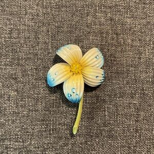 Blue and Yellow Flower Brooch Vintage